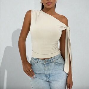 Elegant Cream One-Shoulder Women's Top